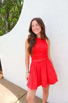 Knit/Cotton Skirt Set - Red