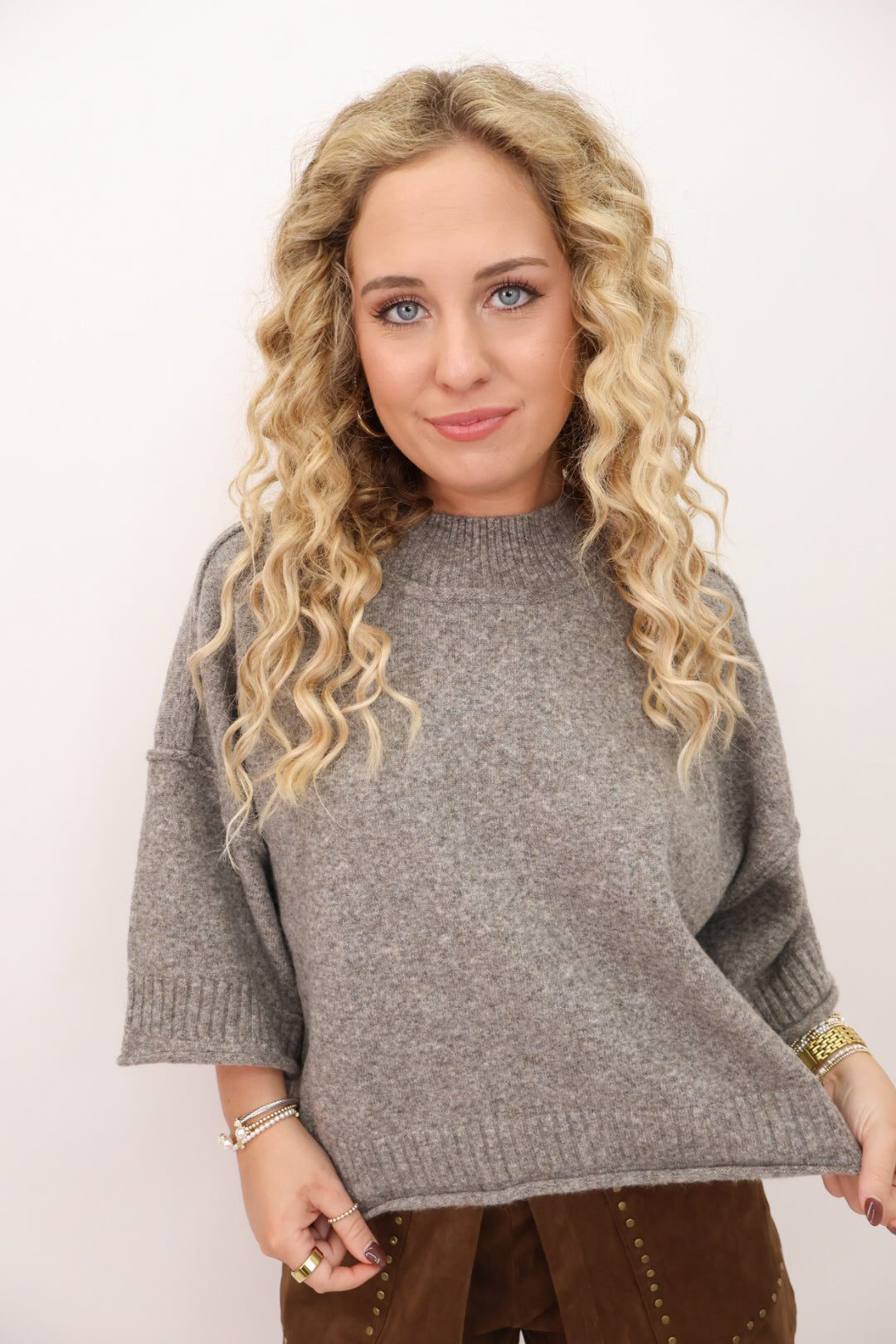 Boxy Sweater Top - Charcoal Brown