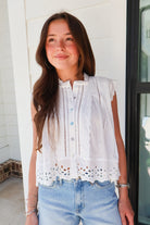 White Eyelet Button-Front Top