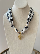 Houndstooth Scarf Necklace - Cross Pendant
