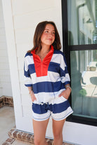 Navy & White Stripe Pullover Shorts Set