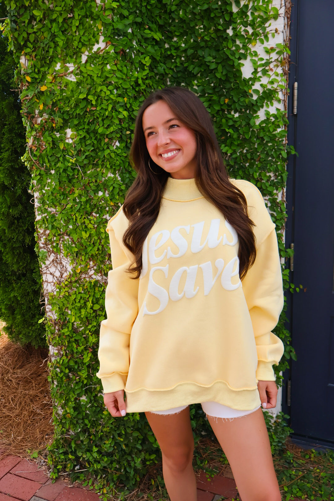 Jesus Saves Mockneck Pullover - Yellow