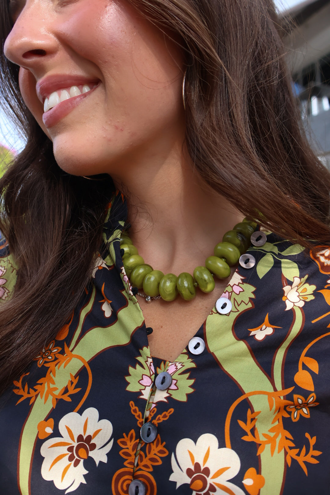 Olive Chunky Bead Necklace