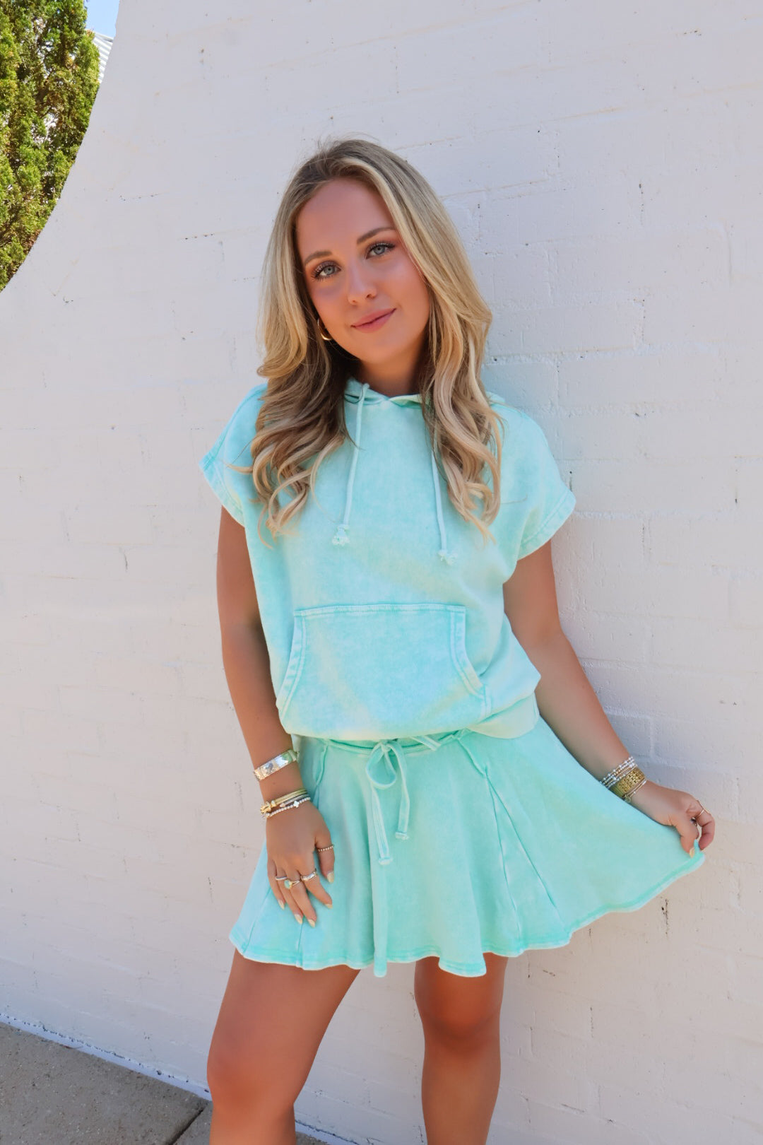 Washed Terry Top and Skort Set - Mint