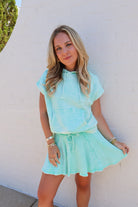 Washed Terry Top and Skort Set - Mint