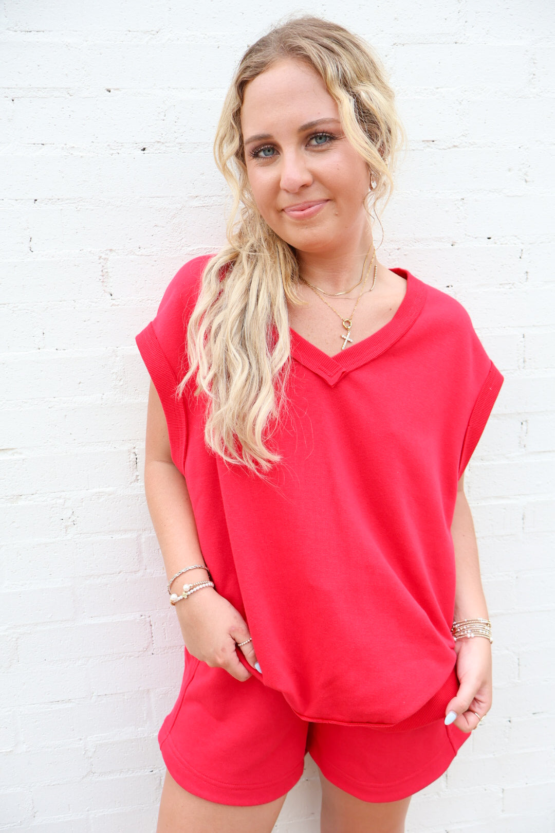 Casual Shorts Set - Cherry Red