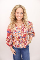 Cream Floral Belted Top
