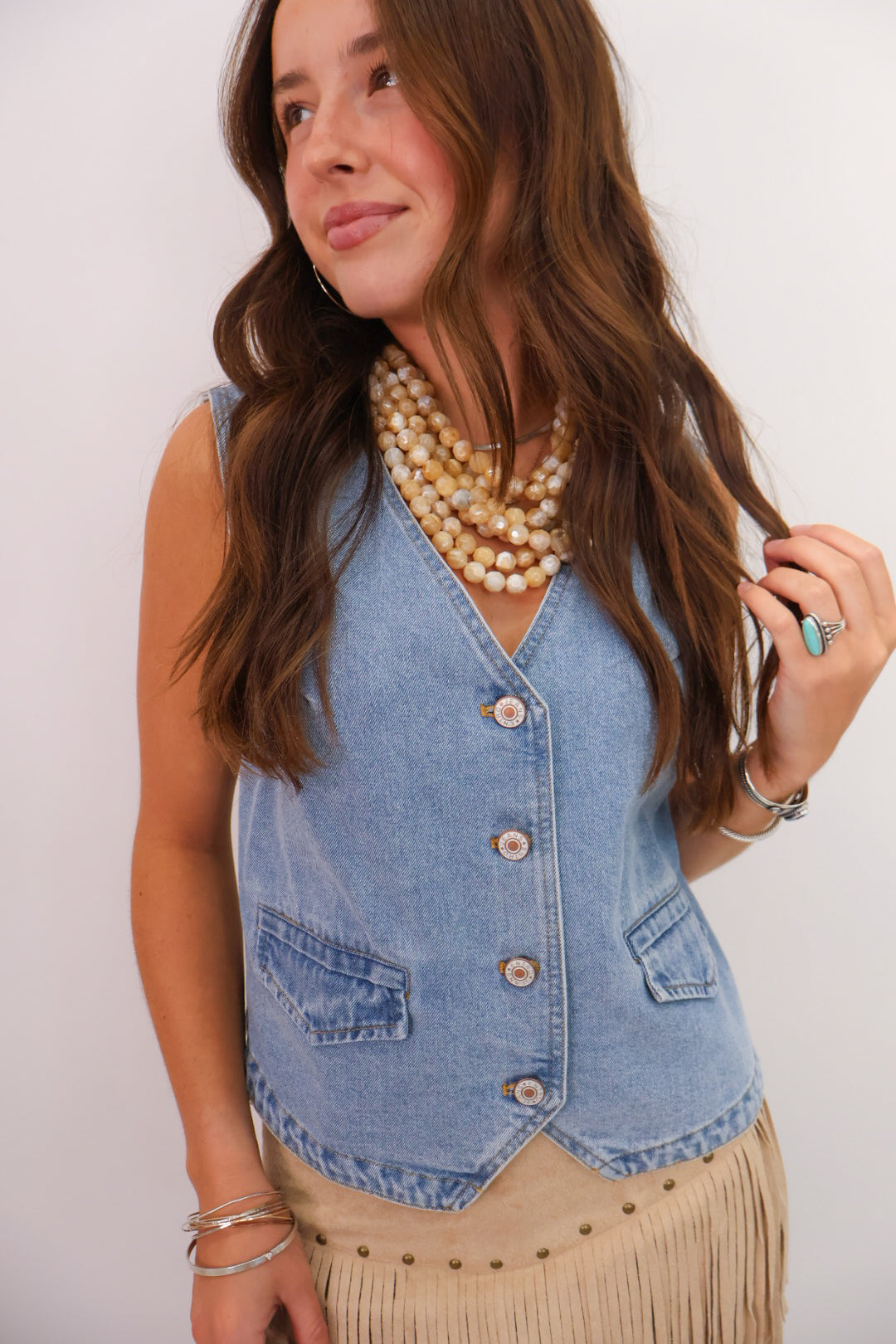 Western Denim Vest - Medium Wash