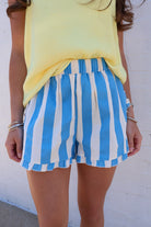 Blue & White Stripe Ruffle Shorts