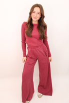 Everyday Wide Leg Pants and Top Set - Burgundy