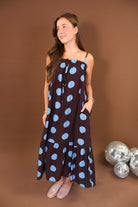 Brown & Blue Polka Dot Maxi Dress