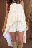 Cream high-low top and bubble shorts set