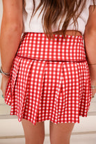 Crimson gingham pleated skort with built-in shorts — view 6