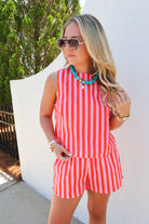 Coral + Pink Punch Striped Shorts Set