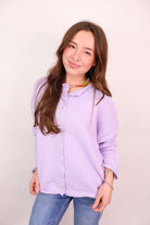 Everyday Button-Front Cardigan - Lavender