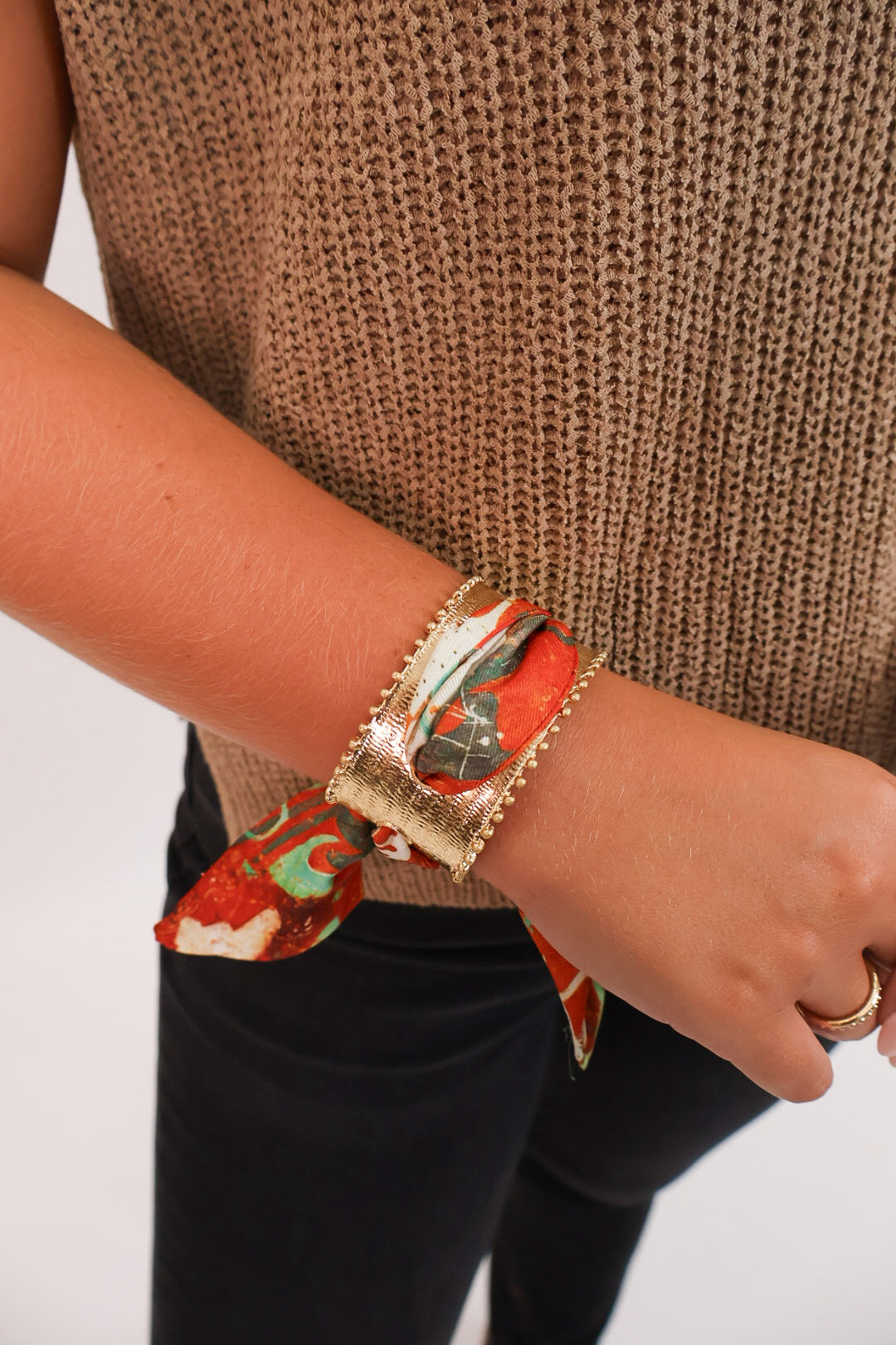 Autumn Flame Fabric Cuff – Red & Green