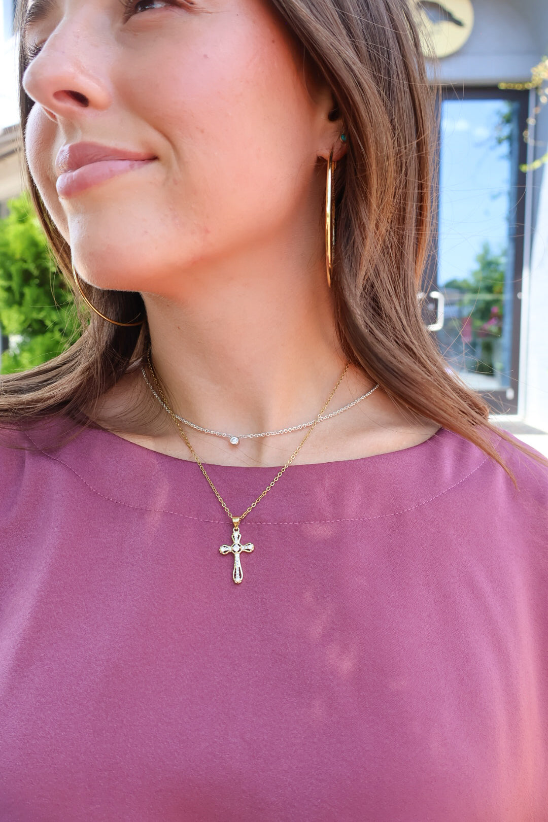 Gold Crystal Cross Pendant Necklace
