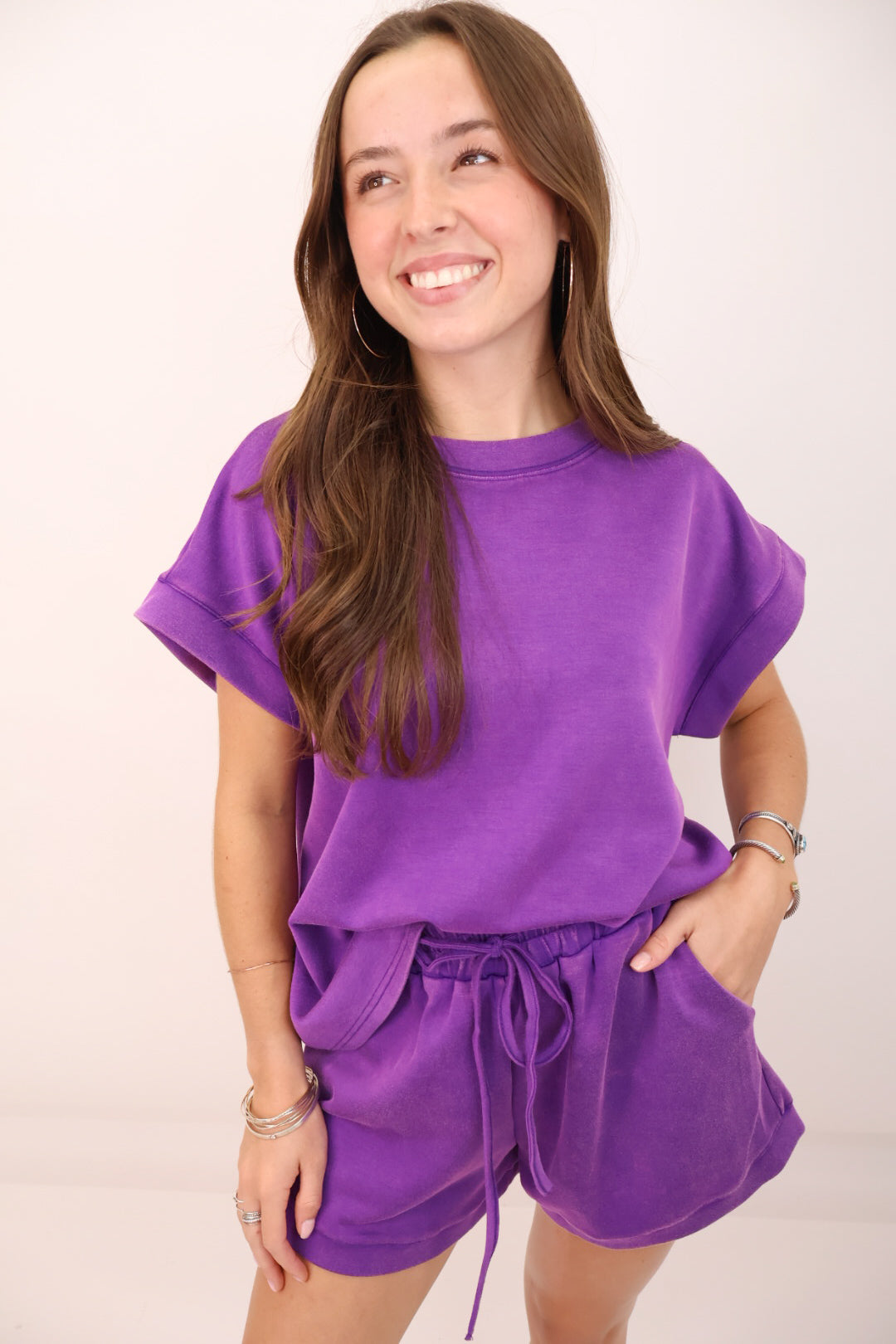 Mineral Washed Shorts Set - Purple
