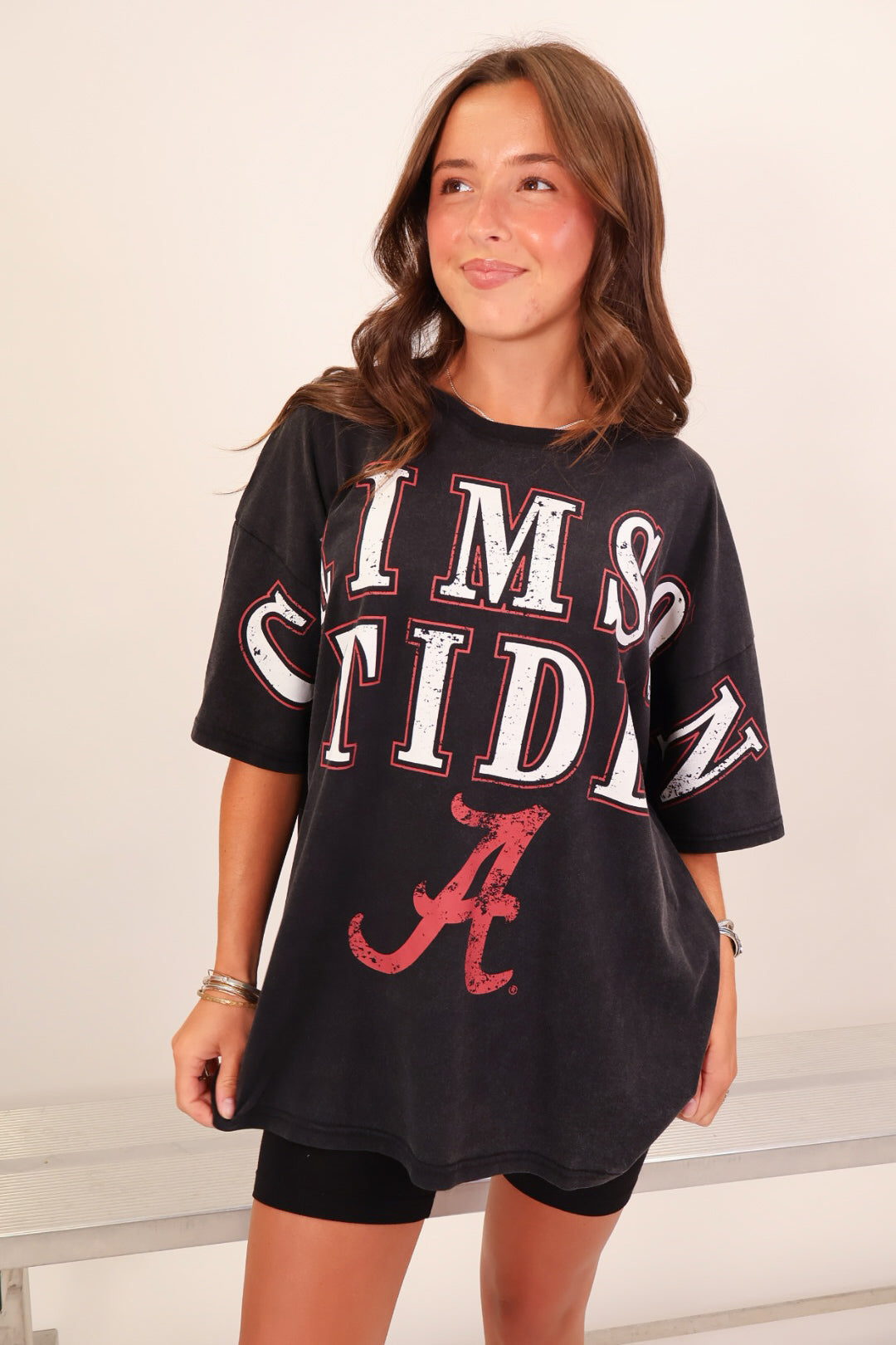 Washed black Alabama Crimson Tide distressed oversized tee — view 2