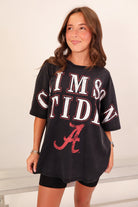 Washed black Alabama Crimson Tide distressed oversized tee — view 2