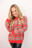 Red and Green Sequin Plaid Sweater