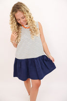 Striped Drop-Waist Dress - Navy