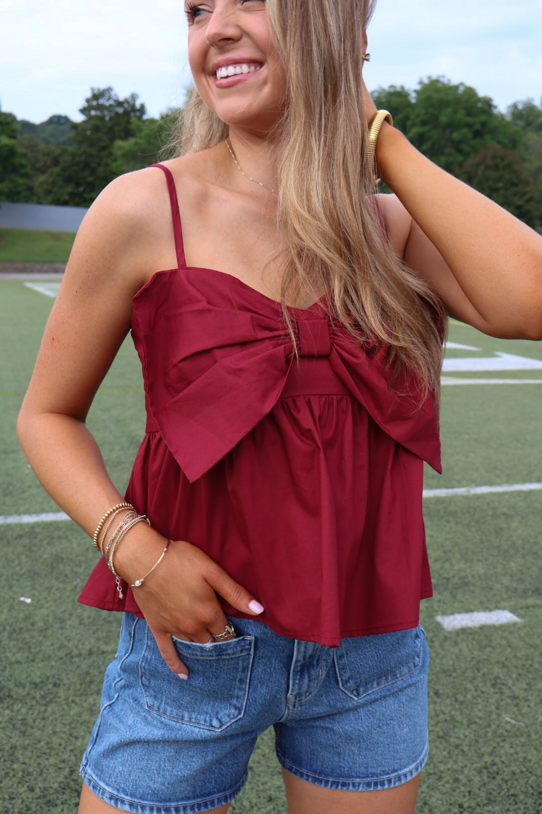 Ribbon Moda International Camisole Tops Bow Front Cami Top Crimson