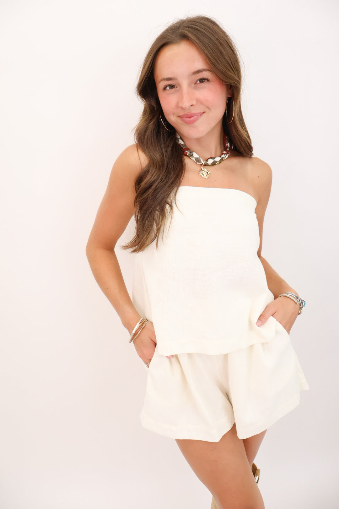 Strapless Top and Shorts Set - Cream