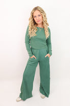 Everyday Wide Leg Pants and Top Set - Hunter Green
