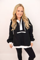 Fleece Hooded Pullover - Black + White