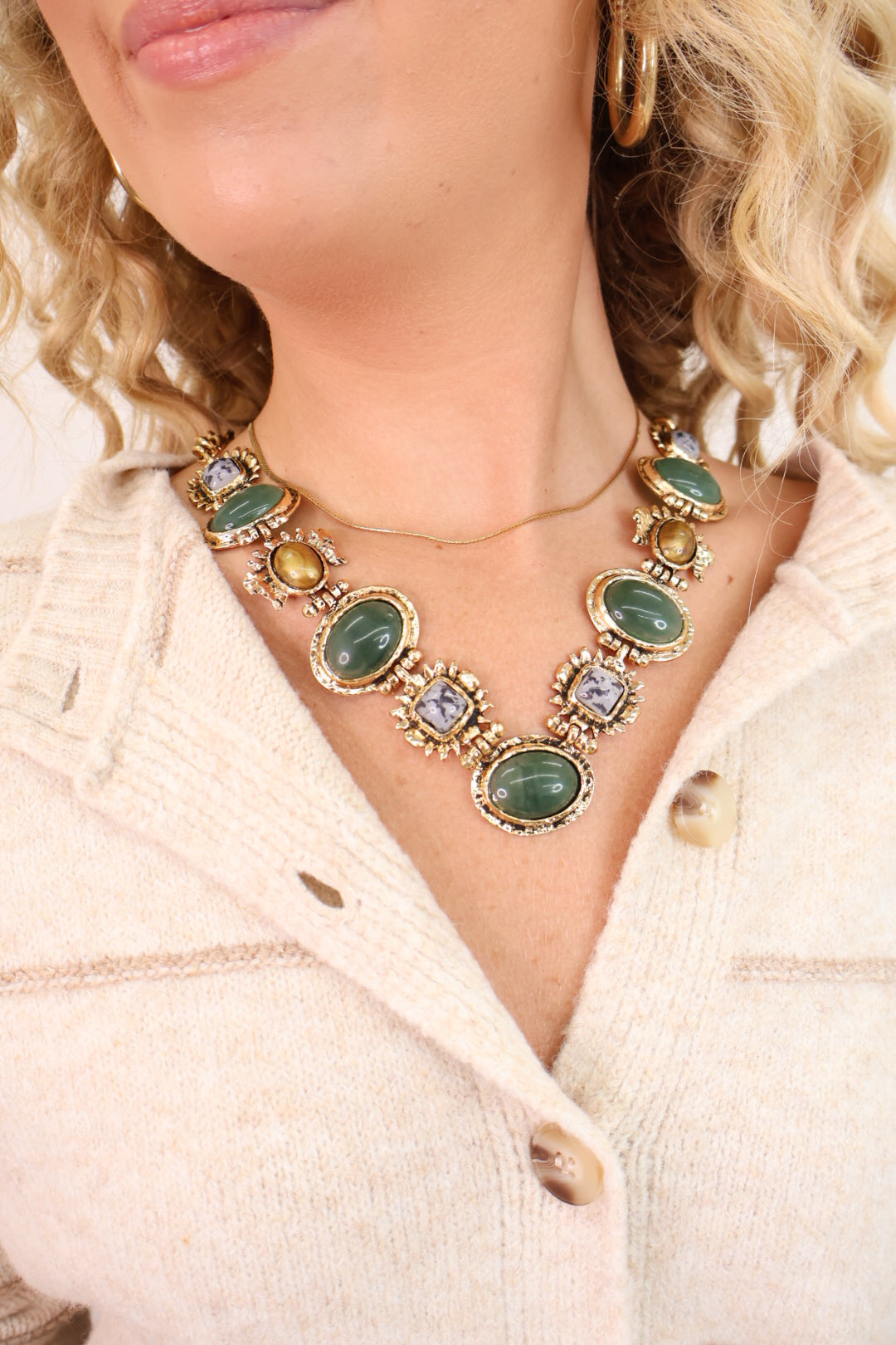 Green Gemstone Statement Necklace