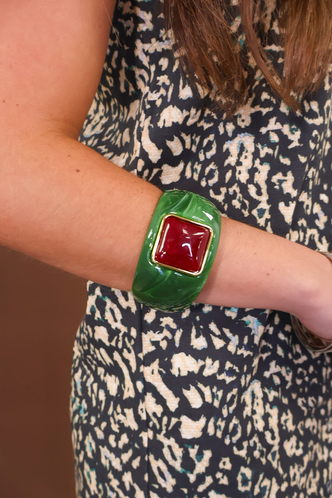 Green & Red Stone Cuff Bracelet