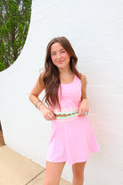Mint/pink scalloped active skort set