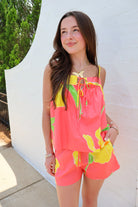 Coral Floral Tie Front Top and Shorts Set