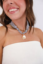 Gameday Scarf Necklace - Navy Stripe with Helmet Charm