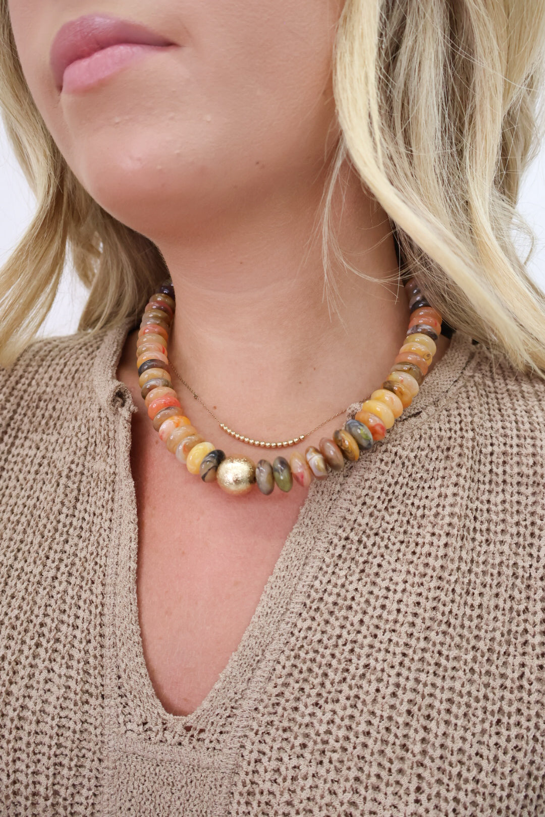 Chunky Beaded Necklace - Mixed Browns