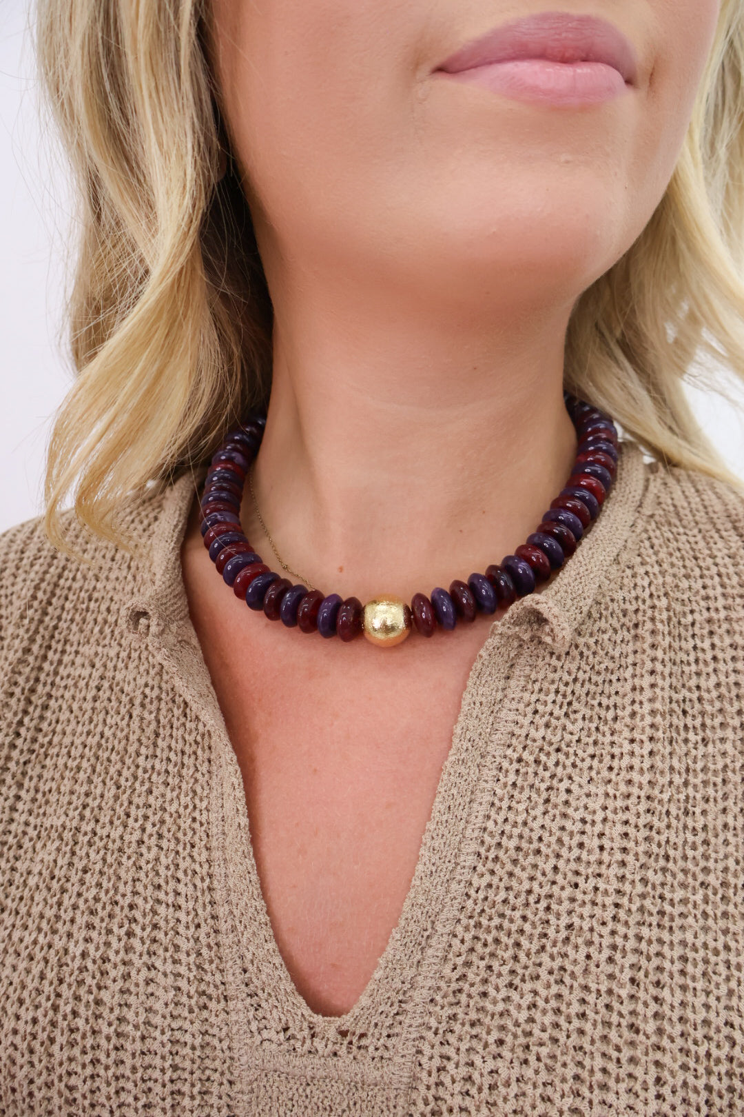 Chunky Beaded Necklace - Deep Plum