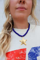 Navy Beaded Gold Star Choker Necklace