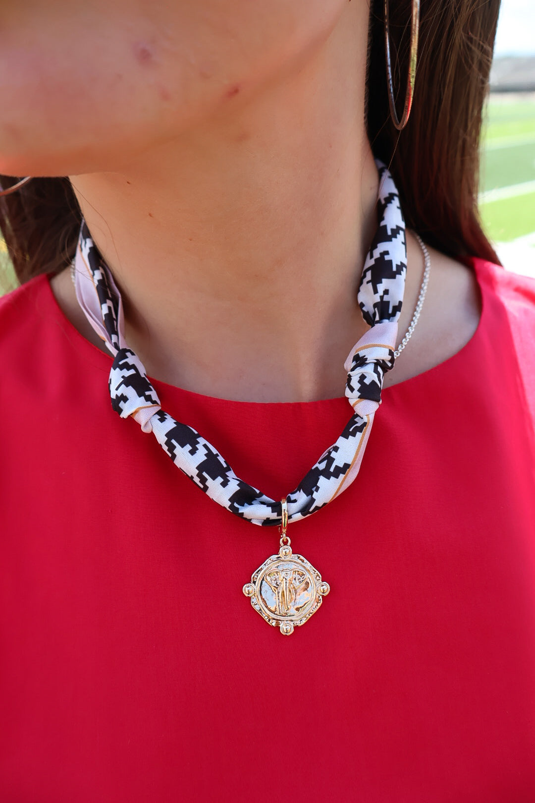 Gold Elephant Coin Charm Scarf Necklace