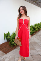 Harbor Line Midi Dress – Red