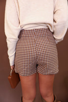 Brown Houndstooth Mini Skort — back view showing shorts.