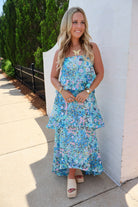 Blue Floral Tiered Ruffle Maxi Dress