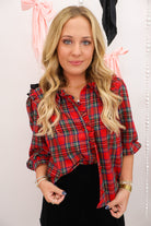 Holiday Red Plaid Ruffle Top