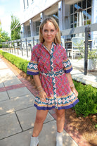Rust Block Print Belted Mini Dress