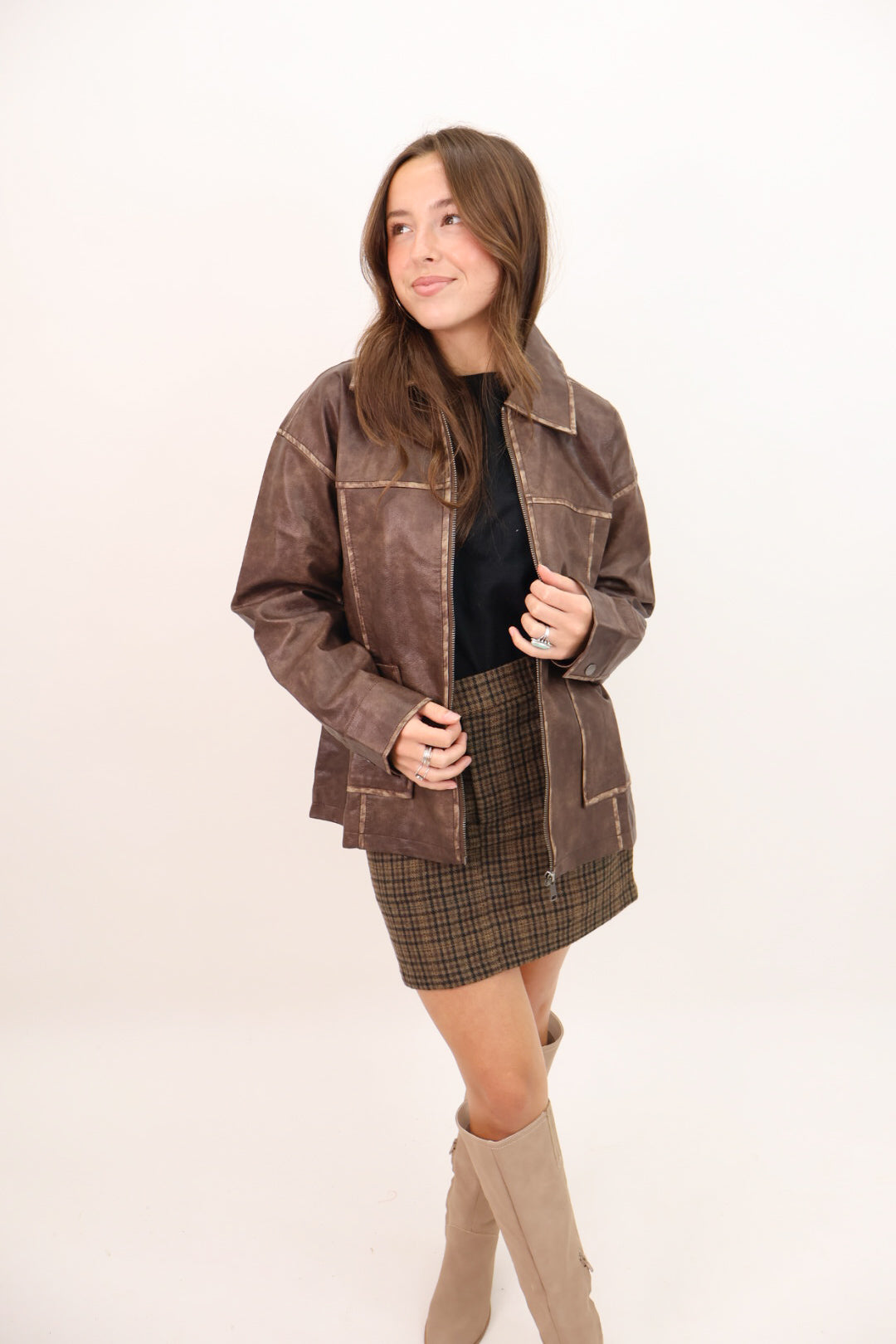 Oversized Brown Faux Leather Jacket – Moda Boutique
