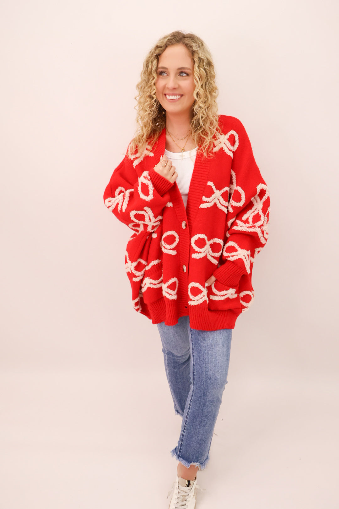 Oversized Bow Cardigan - Red – Moda Boutique
