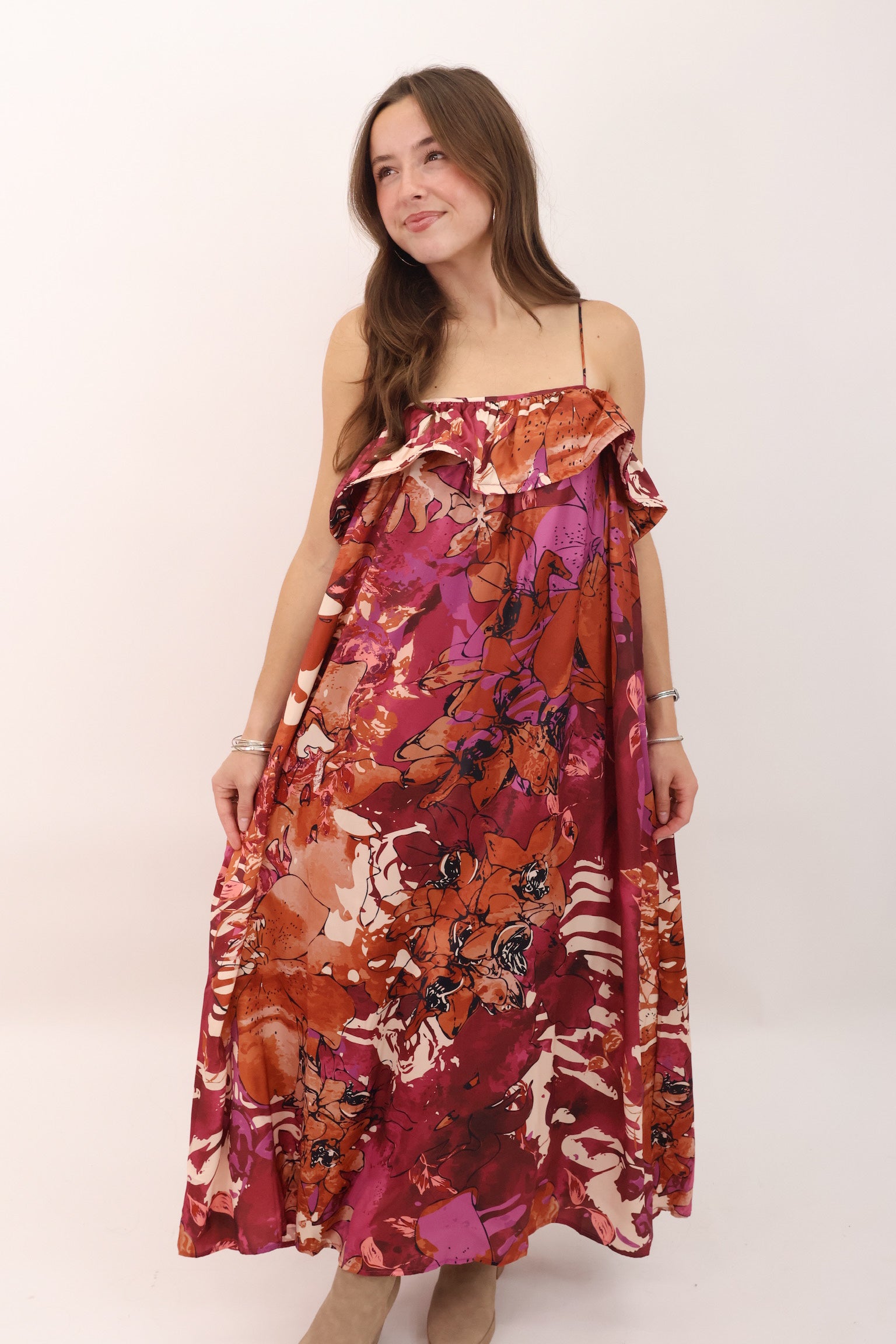 Autumn Bloom Ruffle Maxi Dress