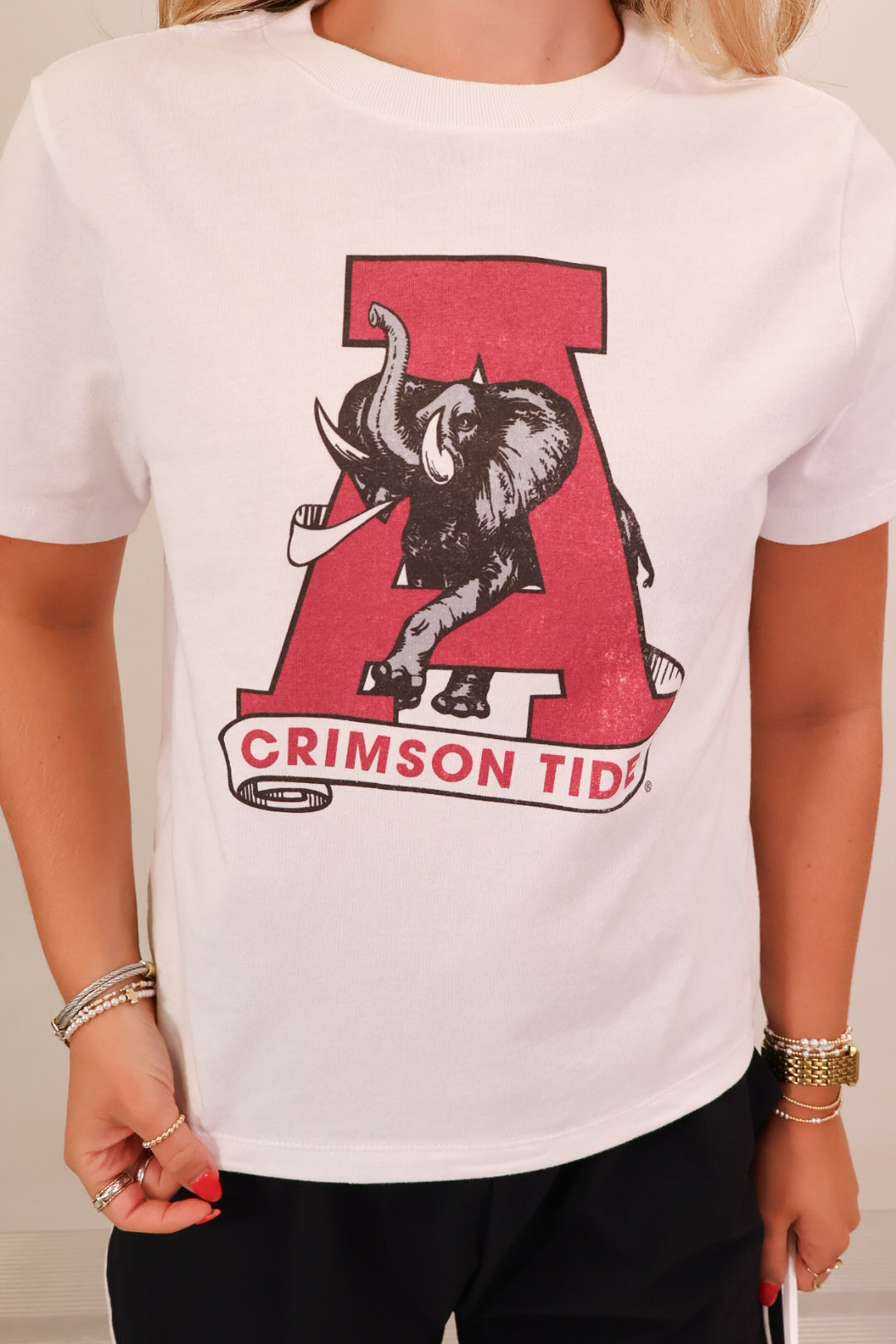 White Alabama Crimson Tide vintage elephant A crop tee — view 3