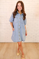 Denim Button Front Shirt Dress
