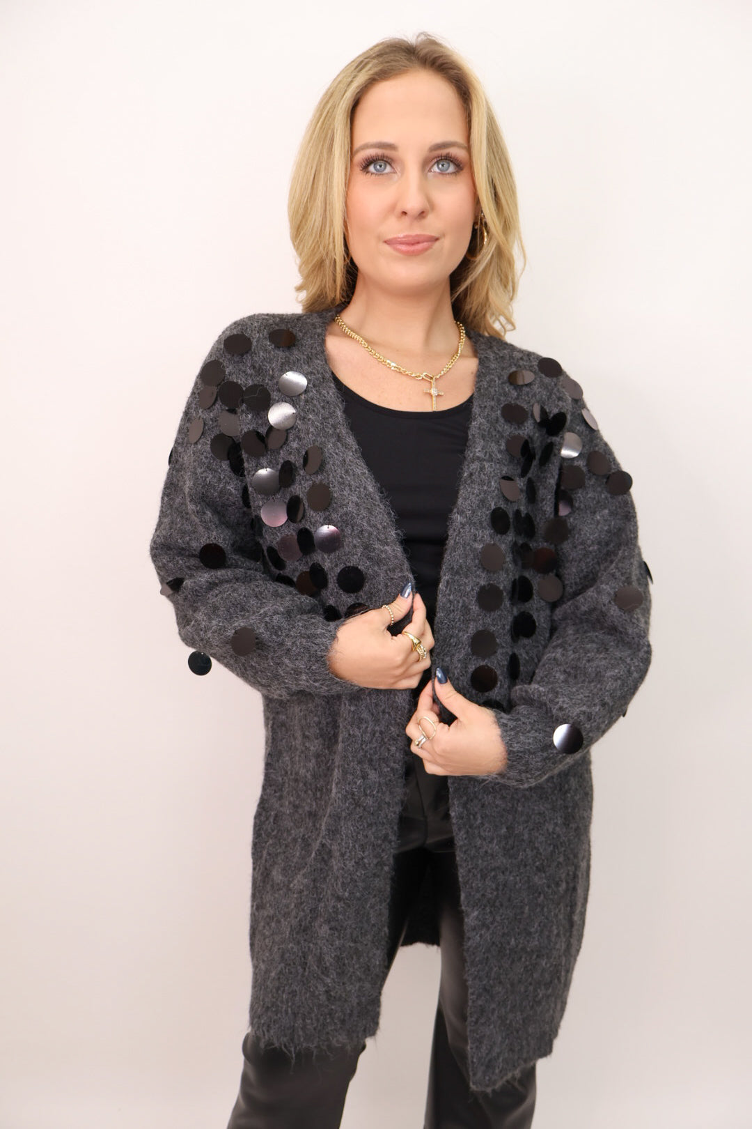 Sequin Sweater Duster Cardigan